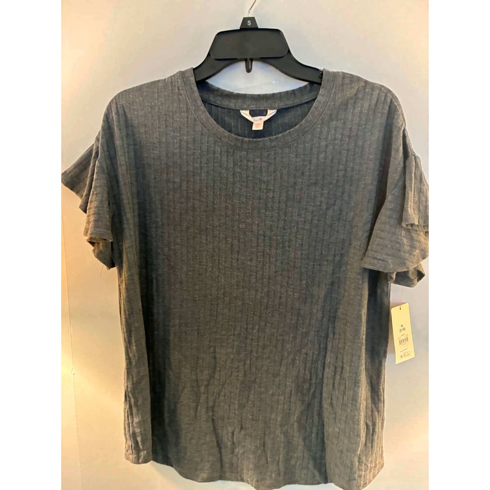 Time and Tru Womens Grey Ribbed Flutter Sleeve T-Shirt Size M 8-10 ST31510TA